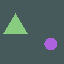 Animated 40-step autoregressive video rollout of a triangle and circle moving, generated by a constant-entropy flow model